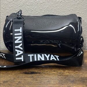 TINYAT Black Semi Transparent Cylinder Crossbody Bag Adjustable Strap
